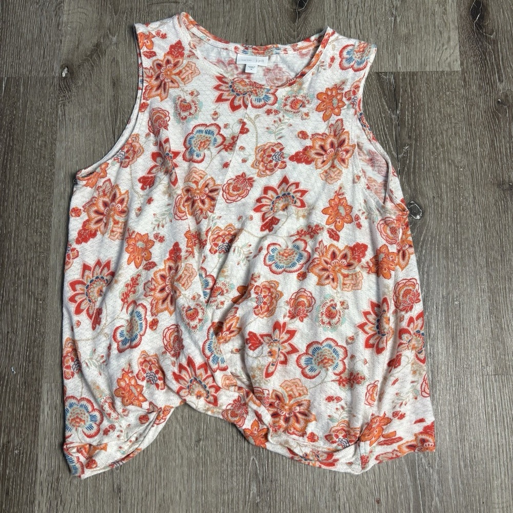 J.Jill Love Linen Floral Twist Front Tank Top Sleeveless Casual M Boho